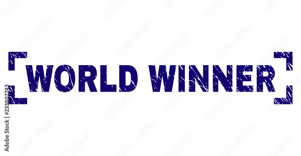 WORLD WINNER text seal print with grunge texture. Text tag is placed inside corners. Blue vector rubber print of WORLD WINNER with dirty texture. WORLD WINNER text seal print with grunge texture. Text tag is placed inside corners. Blue vector rubber print of WORLD WINNER with dirty texture.