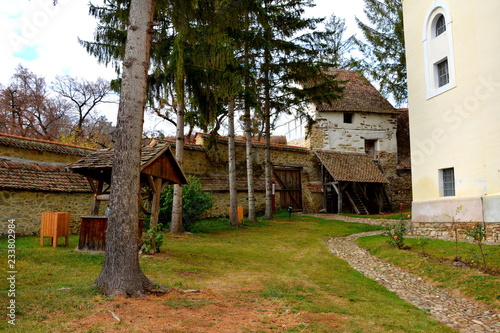 Courtyard of the medieval fortified saxon church in the village Crit-Kreutz, Transylvania, Romania