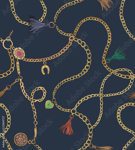 Print with gold chains. Vector seamless pattern. Fabric design.