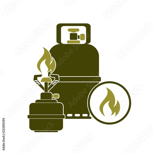 Camping stove with gas bottle icon