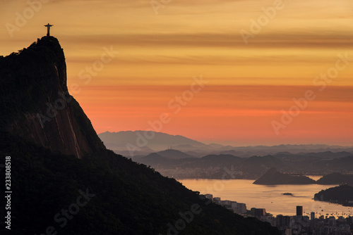 View of Corcovado Mountain in Rio de Janeiro at Sunrise
