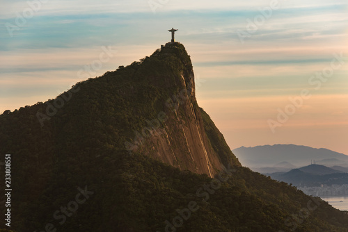 View of Corcovado Mountain in Rio de Janeiro at Sunrise