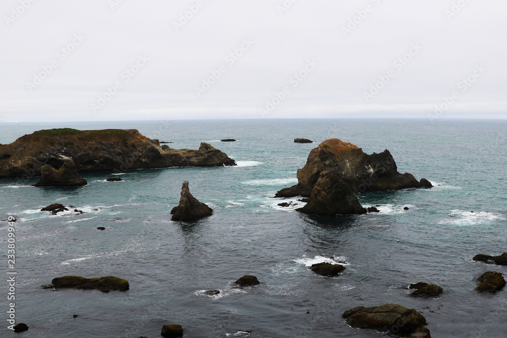 Rocky coast in the Pacific Ocean in California, States of America
