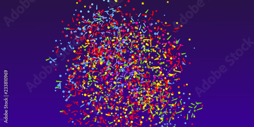 Confetti on isolated dark background. Bright explosion. Colored firework. Geometric texture with colorful glitters. Image for banners, posters and flyers. Greeting cards