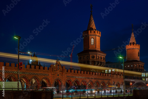 View of the Oberbaumbruecke and light trails  in a cold Autumn night in Berlin - 3