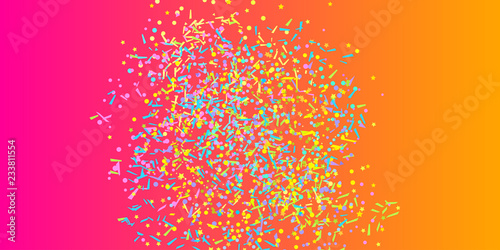 Multicolored confetti. Colorful firework. Festive texture with colored glitters. Geometric holiday background. Image for banners, posters and flyers. Greeting cards