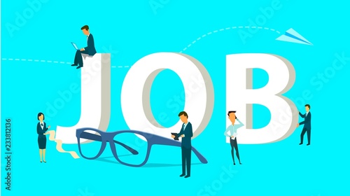Flat vector illustration, job search, recruitment, workgroup, freelance.