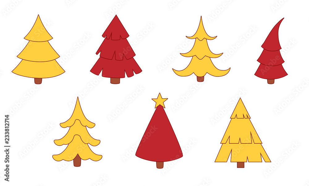 Obraz premium set of christmas trees icons in red and yellow colors