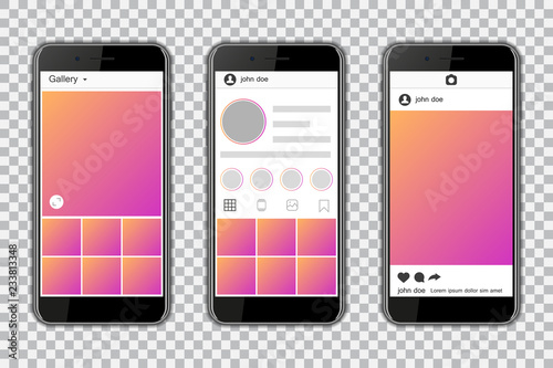 Smartphones with mockup social media frame. Vector illustration