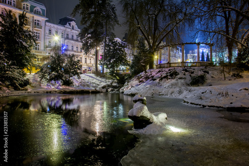 Central spa park in winter - Marianske Lazne (Marienbad) - great famous Bohemian spa town in the west part of the Czech Republic (region Karlovy Vary)