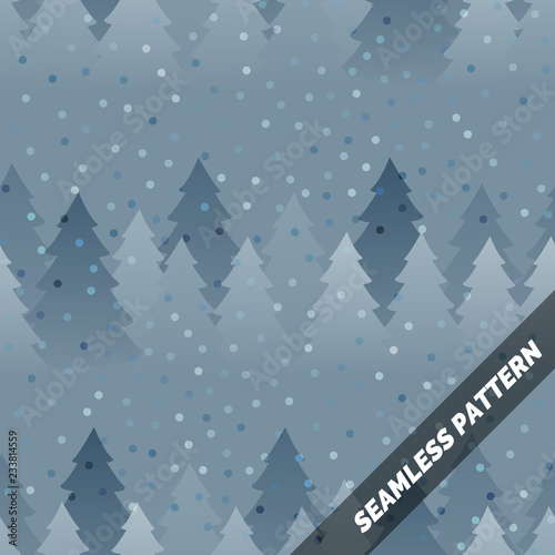 seamless pattern. Spruce forest in the snow. Scandinavian style. Endless ornament. Vector illustration.