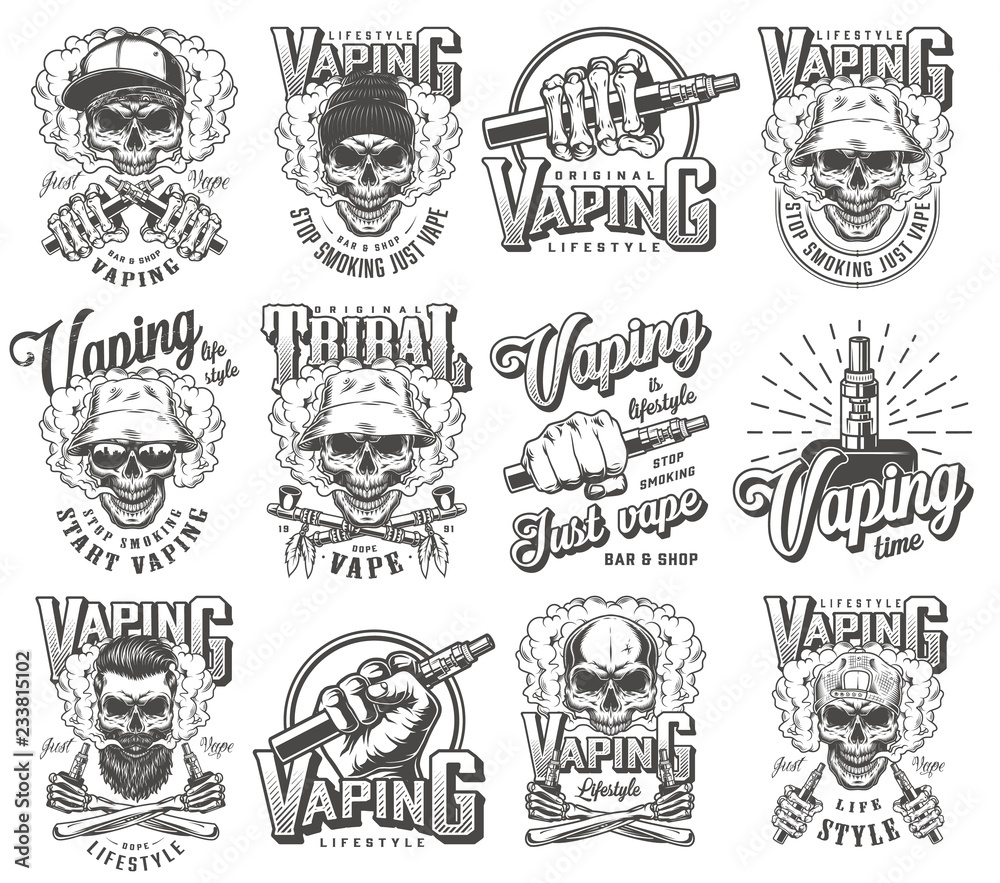 Fototapeta Vintage vaping labels monochrome set