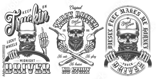Vintage monochrome trucker emblems collection