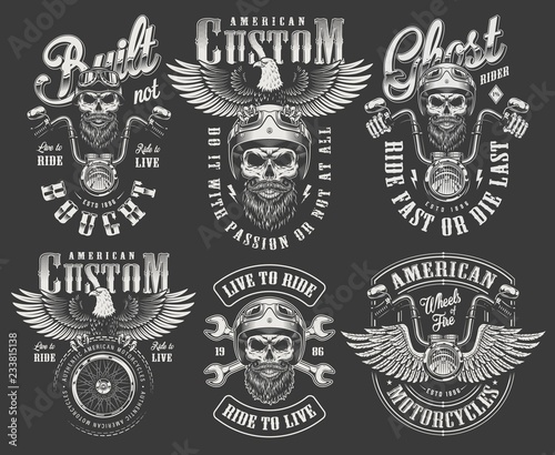 Vintage monochrome motorcycle labels set