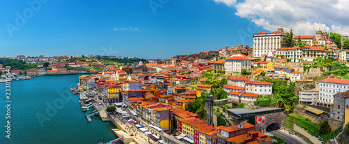 Porto, Portugal panoramic view of old town Oporto from Dom Luis bridge on the Douro Rive photo