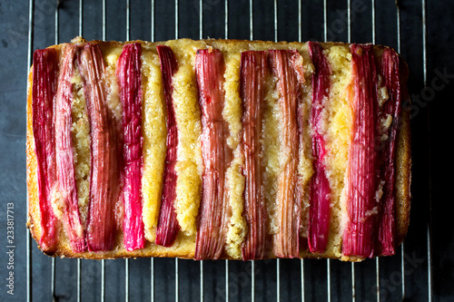 Close up of rhubarb vanilla pound cake