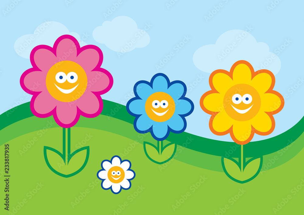 Funny flower vector illustration. Flower cartoon character. Happy ...
