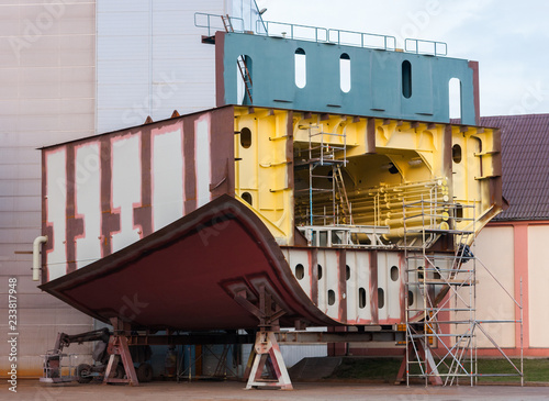 The part of the new ship building in the shipyard.