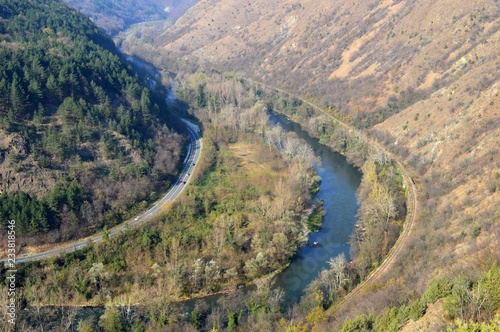 river, road and trail into the valley 