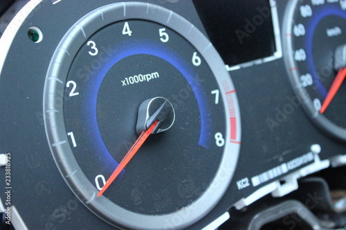 The dashboard of the car, the speedometer close-up.Repair of the car, disassembled the panel, the steering wheel.