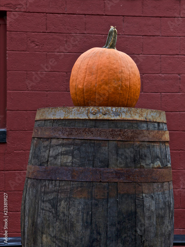 Obraz na płótnie Pumpkin on a barrel w salonie
