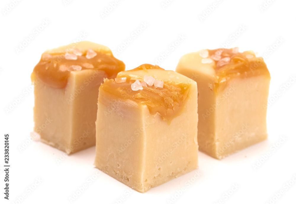 Salted Caramel Fudge on a White Background