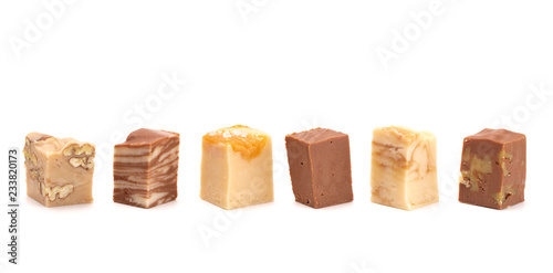 Six Different Flavors of Fudge on a White Background