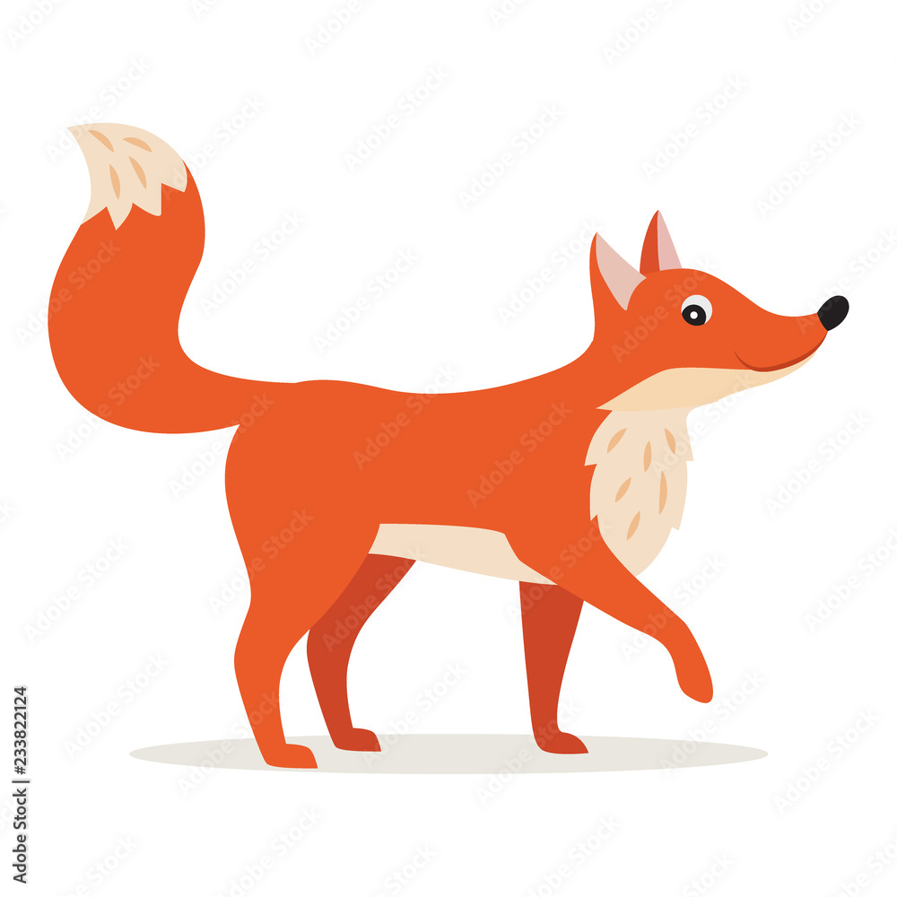 Icon of funny cute red fox isolated, forest, woodland animal, vector illustration for children book or decoration Icon of funny cute red fox isolated, forest, woodland animal, vector illustration for children book or decoration