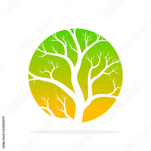 Green tree round icon. Vector illustration