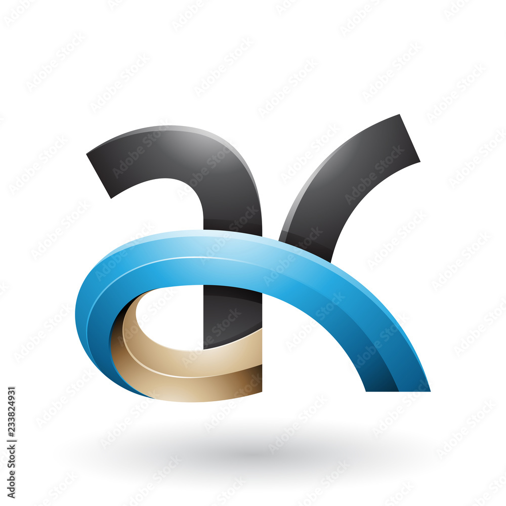 Black and Blue 3d Bold Curvy Letter A and K Vector Illustration Black and Blue 3d Bold Curvy Letter A and K Vector Illustration