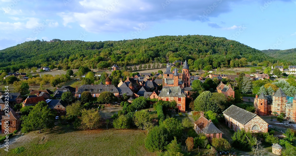 French village in aerial view, Collonges France