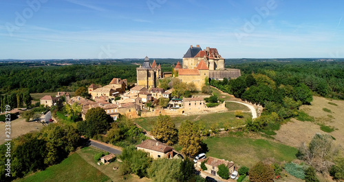 Fototapeta French village in aerial view, Monpazier France