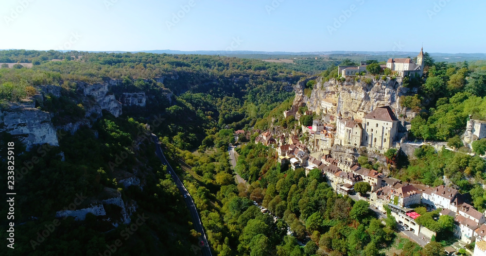 French village in aerial view, Rocamadour France