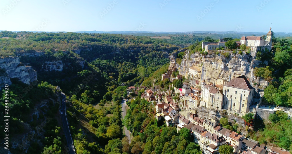 French village in aerial view, Rocamadour France