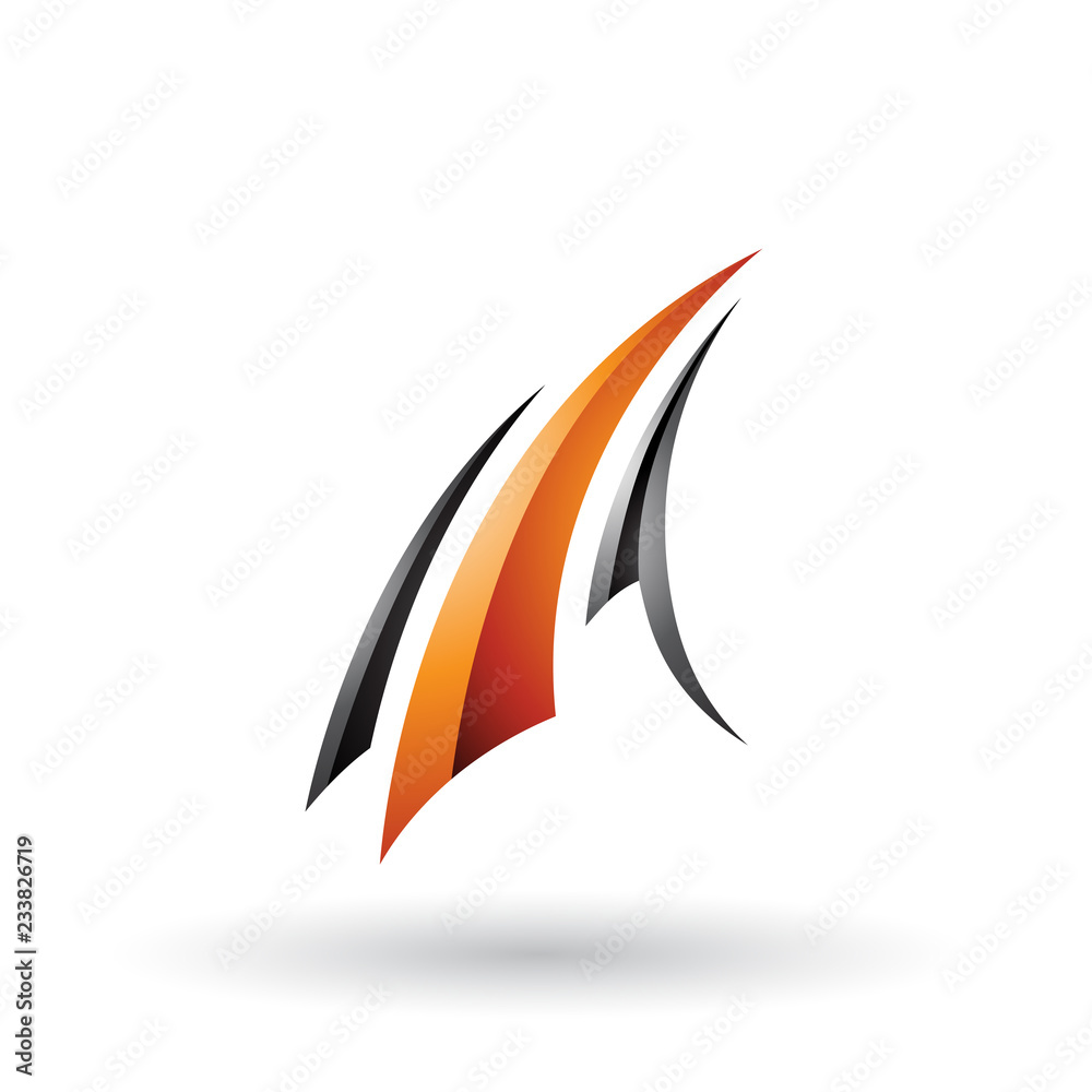 Black and Orange Glossy Flying Letter A Vector Illustration