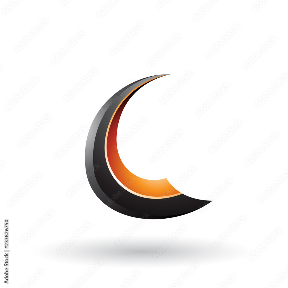 Black and Orange Glossy Flying Letter C Vector Illustration Black and Orange Glossy Flying Letter C Vector Illustration