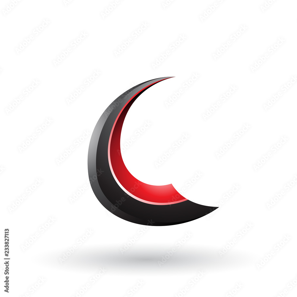 Black and Red Glossy Flying Letter C Vector Illustration Black and Red Glossy Flying Letter C Vector Illustration