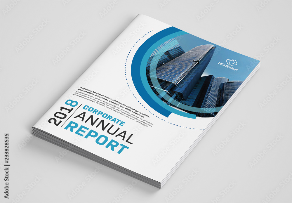 Annual Report Layout with Blue Accents Stock Template | Adobe Stock