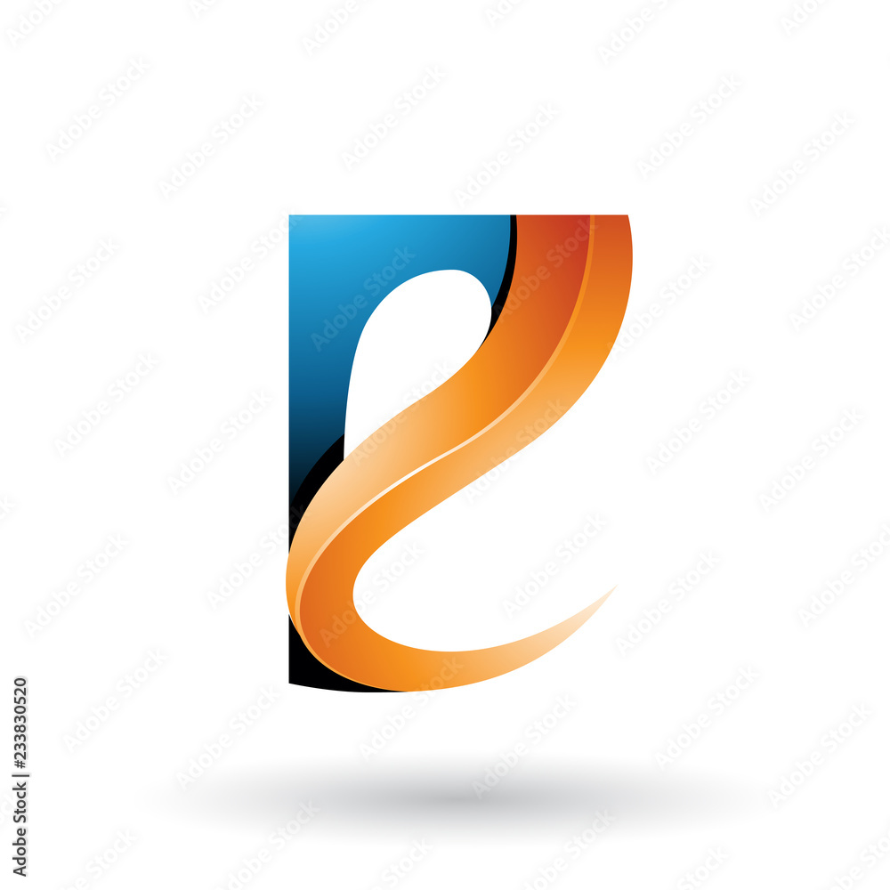 Blue and Orange Glossy Curvy Embossed Letter E Vector Illustration Blue and Orange Glossy Curvy Embossed Letter E Vector Illustration