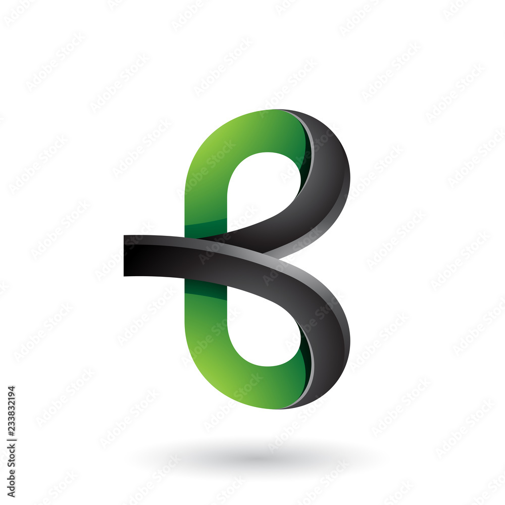 Green and Black Bold Curvy Letter B Vector Illustration