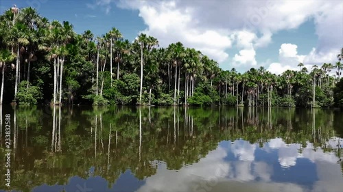 Reflection of lake tambopata in peru photo