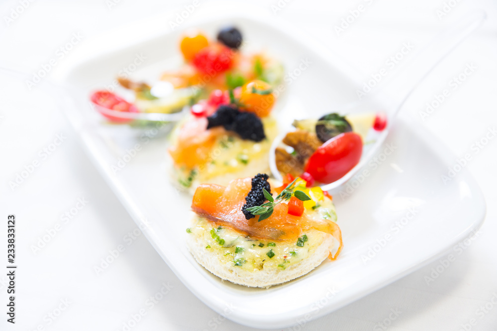 canape with fish, cheese and caviar canape with fish, cheese and caviar