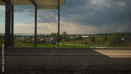 day time out of town train road trip side window pov panorama 4k switzerland
