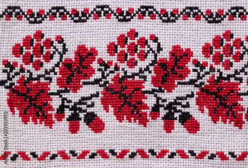 Ukrainian embroidery by cross-stitch. Handmade. Ethnic wedding ornament.