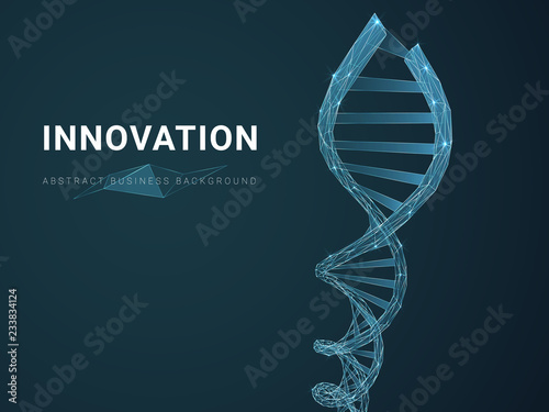 Abstract modern business background depicting innovation with stars and lines in shape of a DNA double helix on blue background.