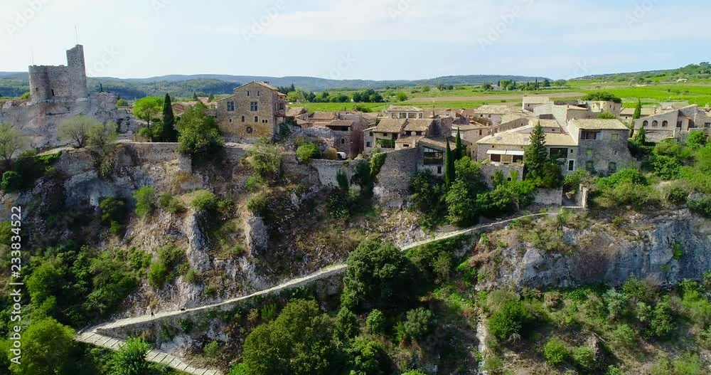 French village in aerial view, aigueze France French village in aerial view, aigueze France