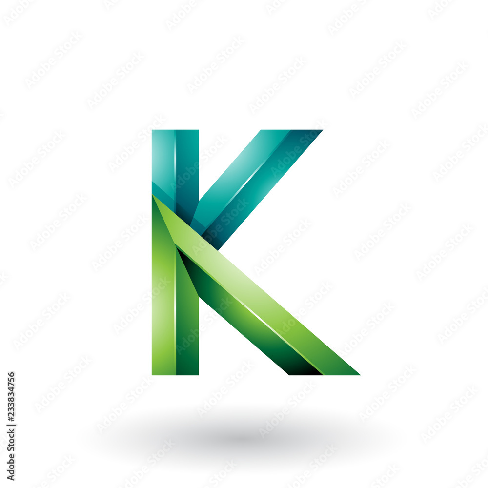 Light and Dark Green Glossy 3d Geometrical Letter K Vector Illustration