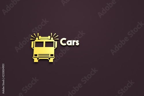 Text Cars with yellow 3D illustration and brown background