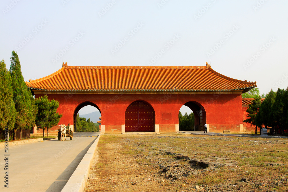Grand palace gate in the Eastern Tombs of the Qing Dynasty, China...