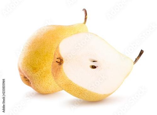 pear with half of pear isolated on a white background